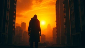 Watch одни из нас 1 сезон онлайн — gripping post-apocalyptic scene with a lone survivor in a ruined city, perfect for fans of survival dramas.