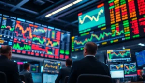 Trading News updates displayed on financial screens as analysts analyze stock market movements