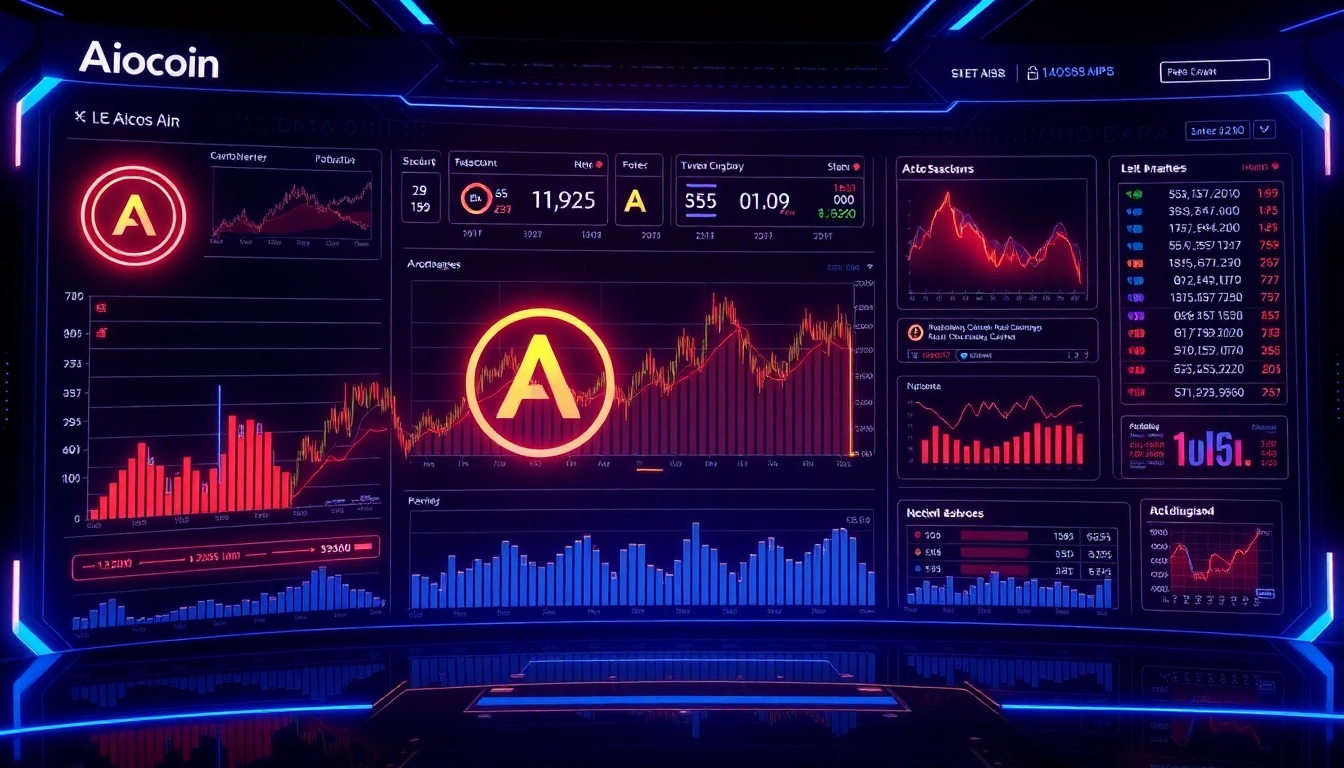 Aicoin market analysis chart showcasing real-time data with vibrant futuristic design for